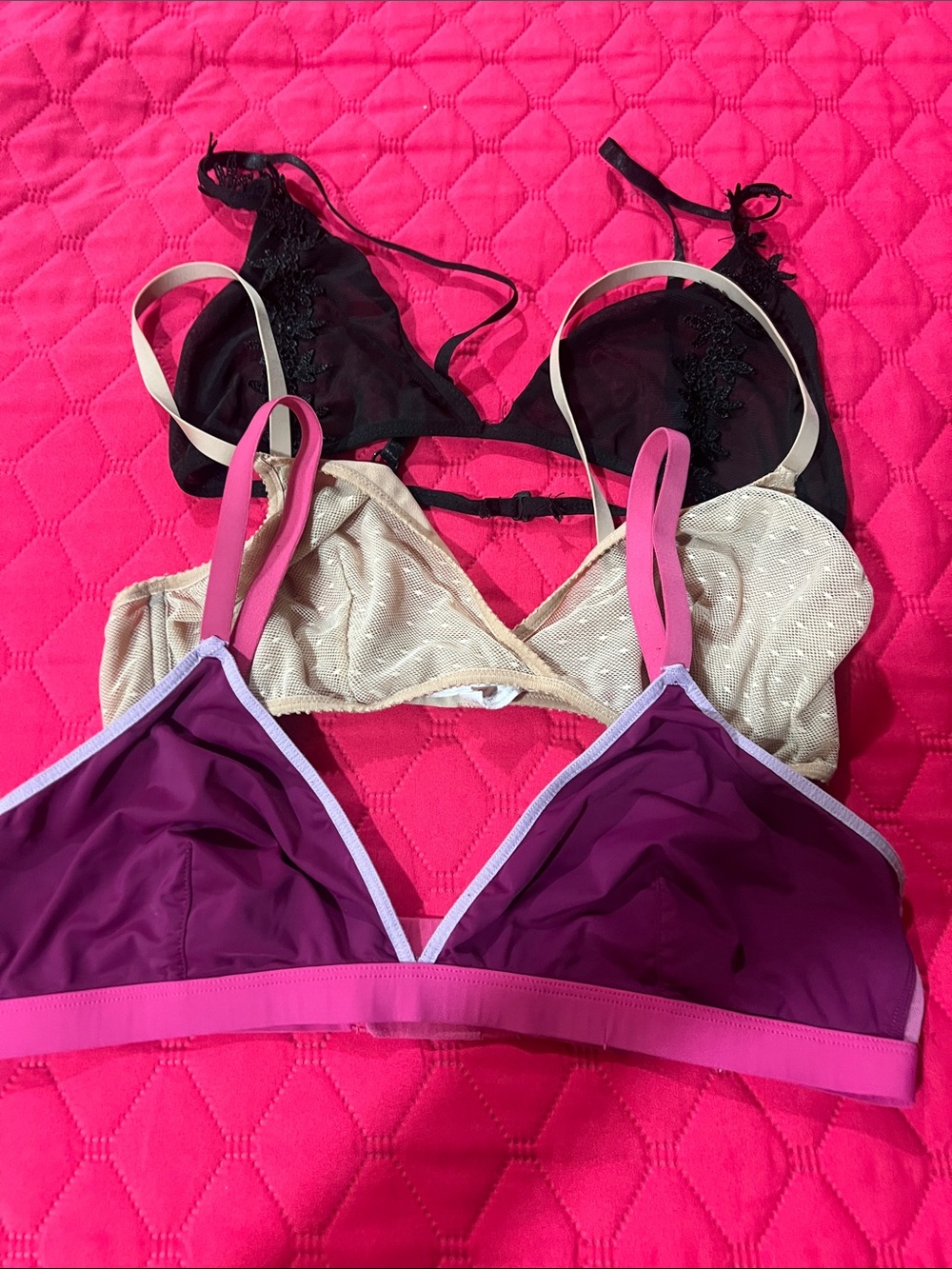 Women’s Wireless Bralette Bundle - Pink & Purple, Black & Tan. Various Brands